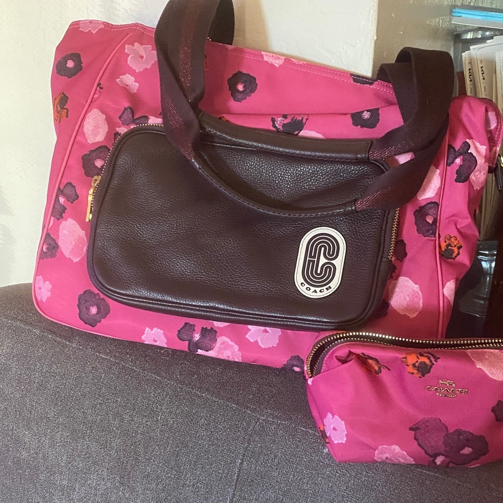 Coach Fuchsia and Black Floral Tote